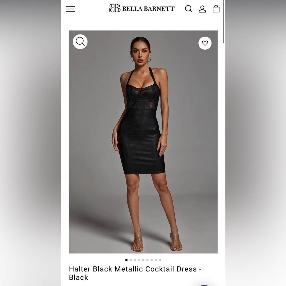 Halter Black Metallic Cocktail Dress - Black